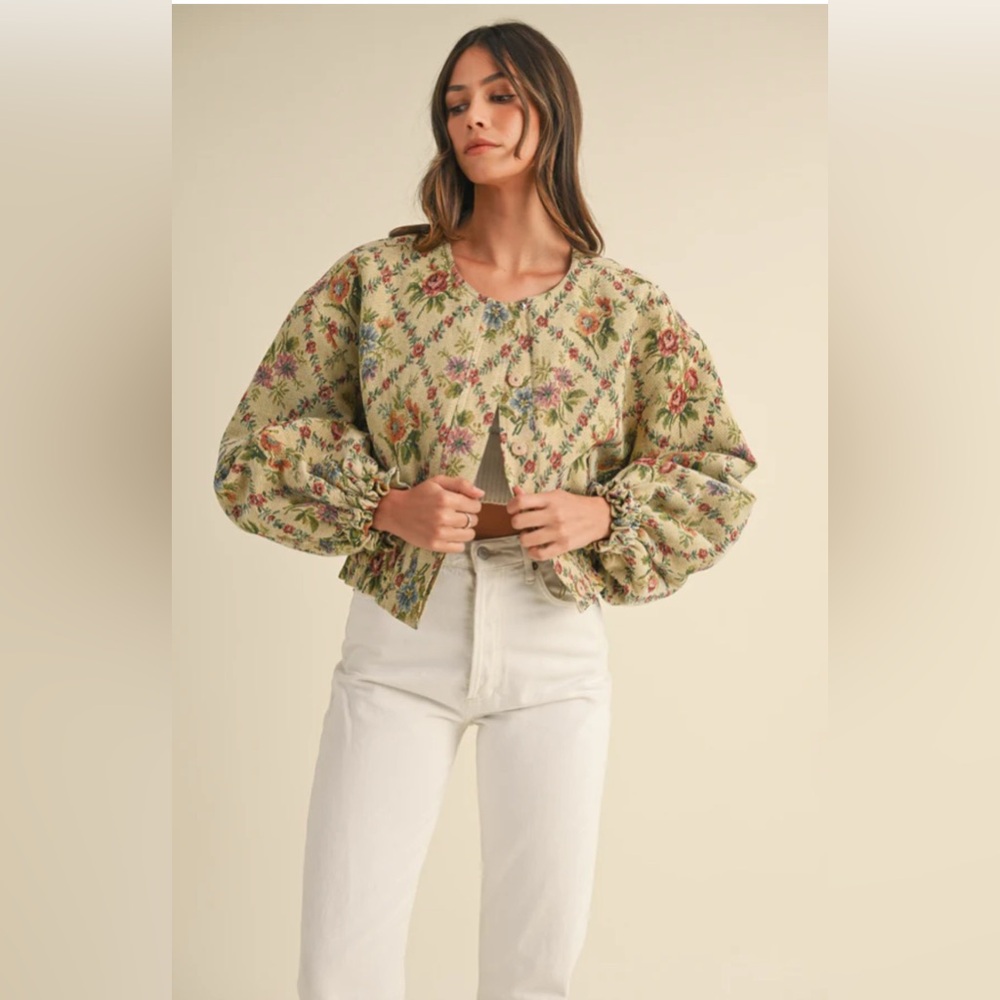 Mabel Floral Fabric Quilted bomber Jacket